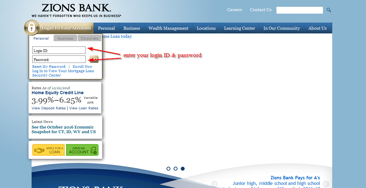 zions bank login